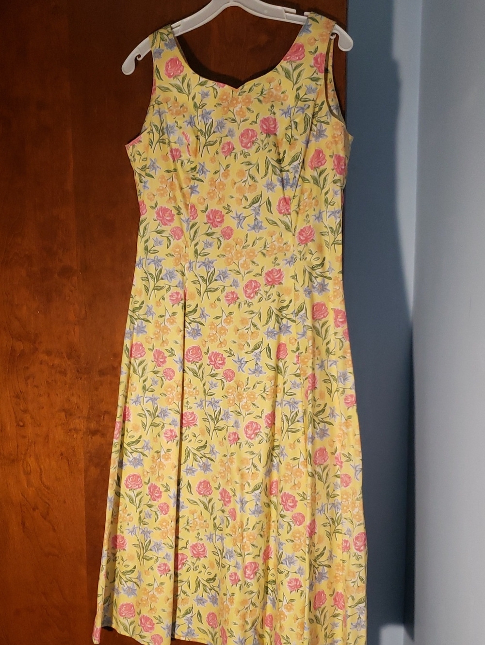Sunny Yellow Floral Maxi Dress with Pink & Blue Blooms